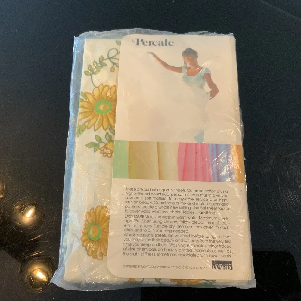 Vintage Percale Pair of Pillow Cases Yellow Green Floral Standard Sealed NOS